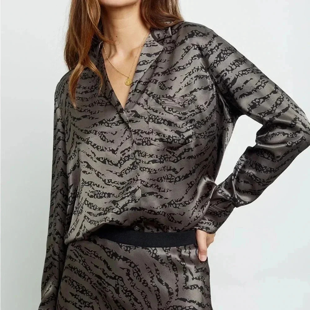 Rails Charcoal and Black Satin Button-Down Shirt